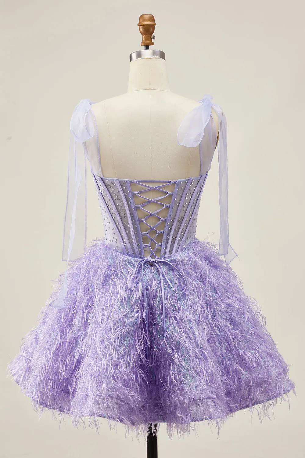Lilac A-Line Spaghetti Straps Corset Beaded Short Homecoming Dress with Feathers sold by Zapaka product image thumbnail 2