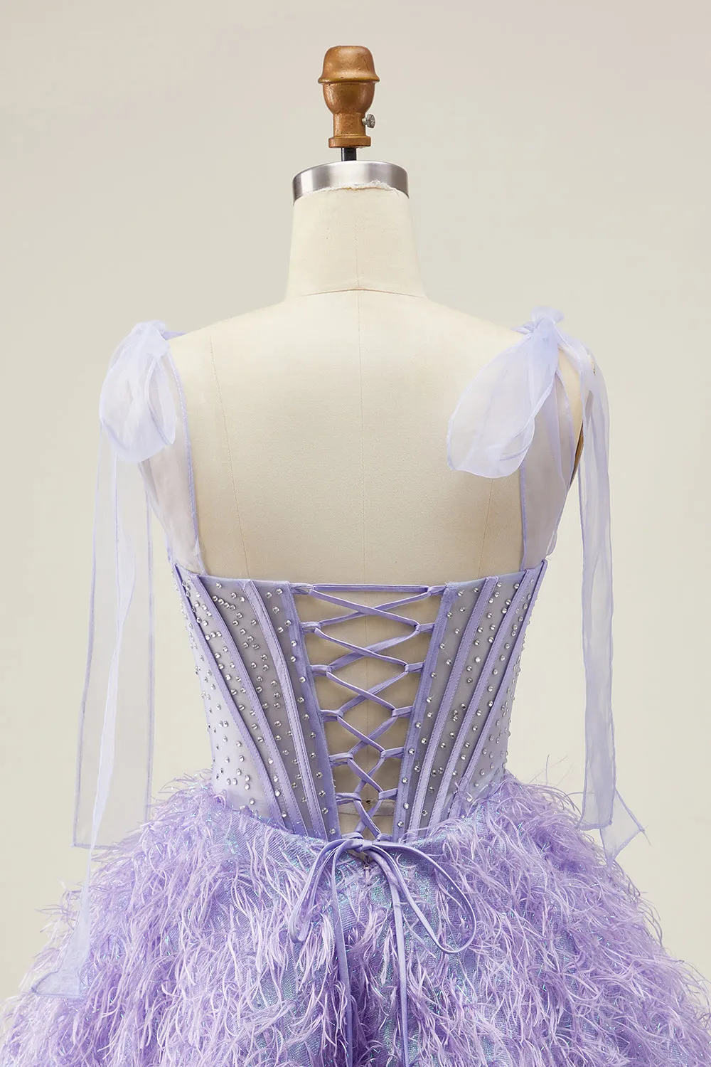 Lilac A-Line Spaghetti Straps Corset Beaded Short Homecoming Dress with Feathers sold by Zapaka product image thumbnail 5