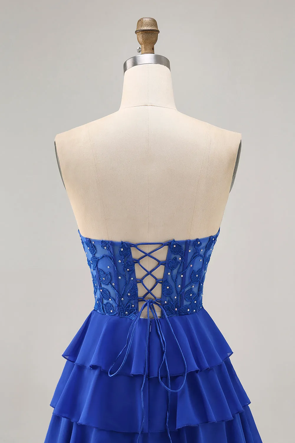 Strapless A-Line Tiered Corset Royal Blue Homecoming Dress with Beading sold by Zapaka product image thumbnail 5