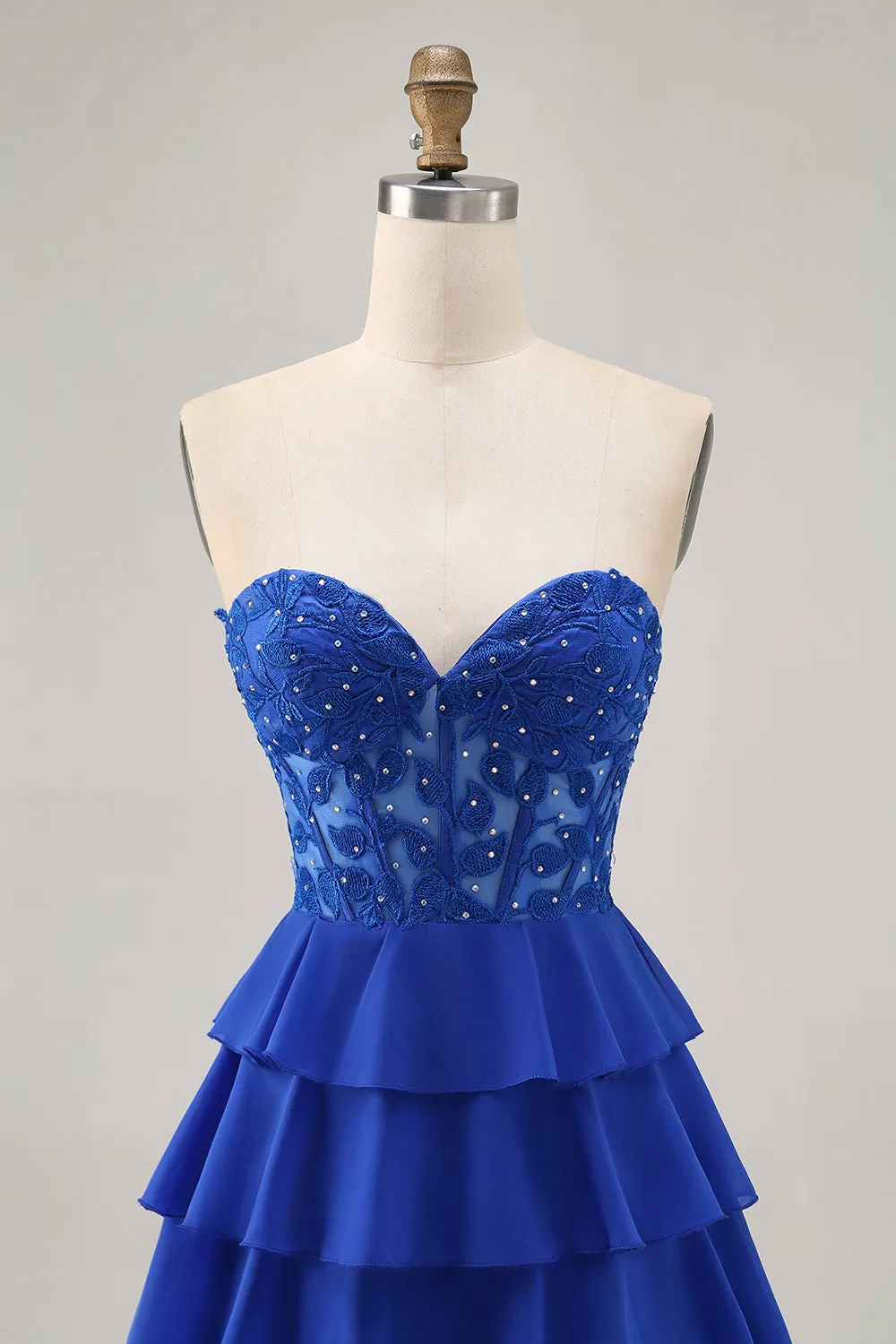 Strapless A-Line Tiered Corset Royal Blue Homecoming Dress with Beading sold by Zapaka product image thumbnail 4
