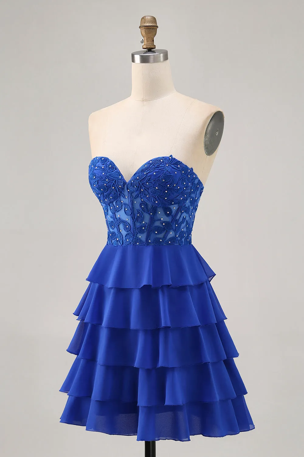 Strapless A-Line Tiered Corset Royal Blue Homecoming Dress with Beading sold by Zapaka product image thumbnail 3
