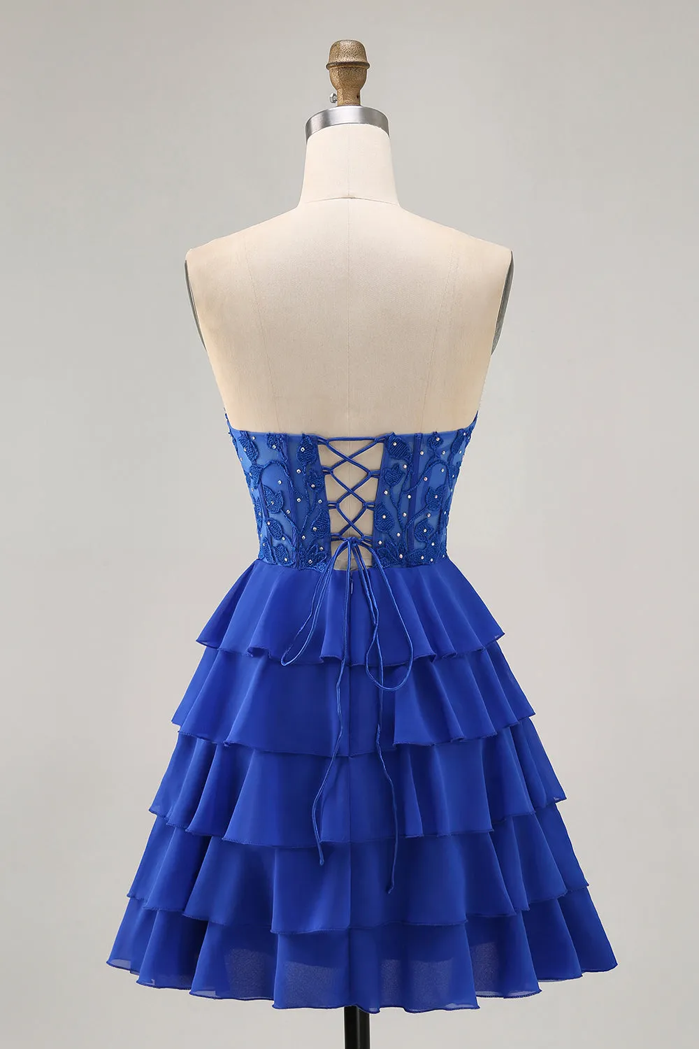 Strapless A-Line Tiered Corset Royal Blue Homecoming Dress with Beading sold by Zapaka product image thumbnail 2