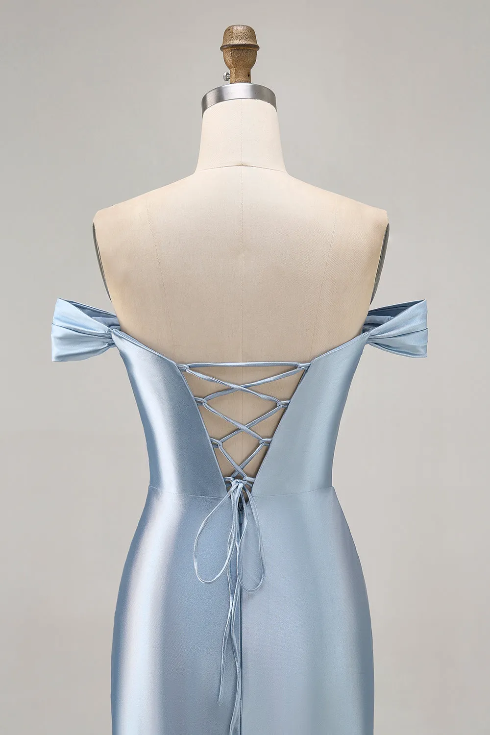 Grey Blue Off The Shoulder Satin Ruched Bodycon Homecoming Dress with Slit sold by Zapaka product image thumbnail 5