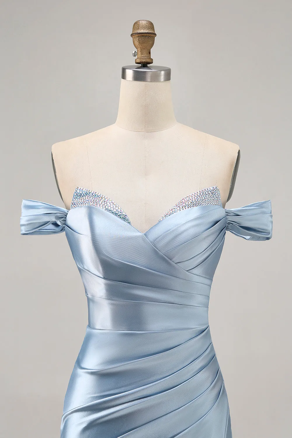 Grey Blue Off The Shoulder Satin Ruched Bodycon Homecoming Dress with Slit sold by Zapaka product image thumbnail 4
