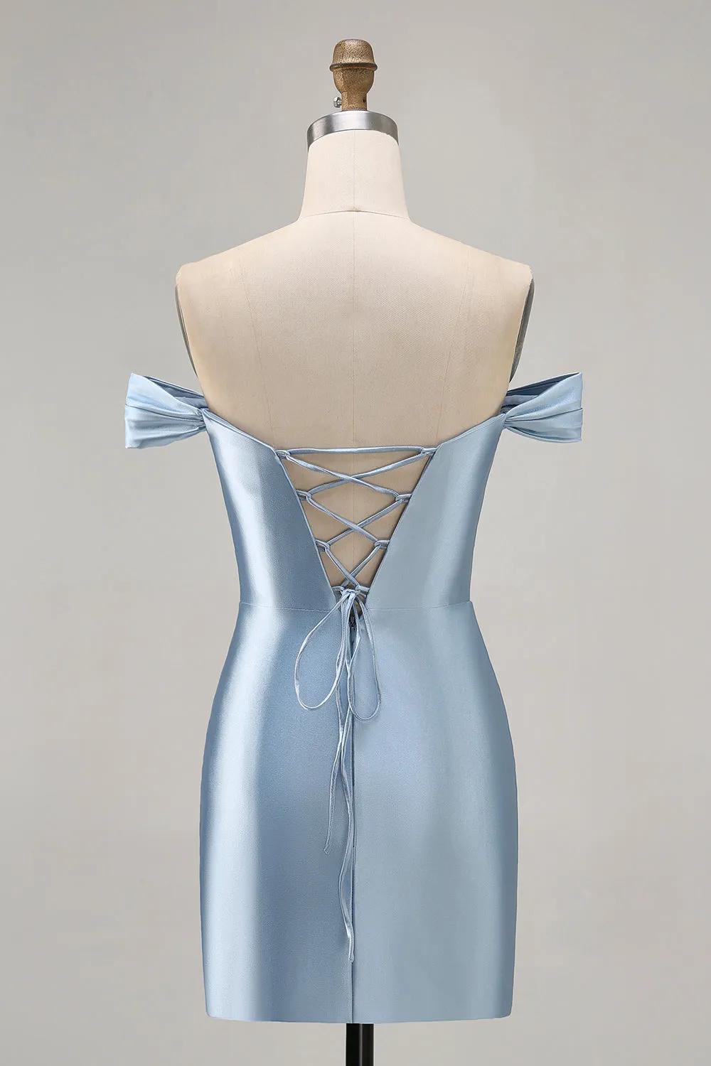 Grey Blue Off The Shoulder Satin Ruched Bodycon Homecoming Dress with Slit sold by Zapaka product image thumbnail 2