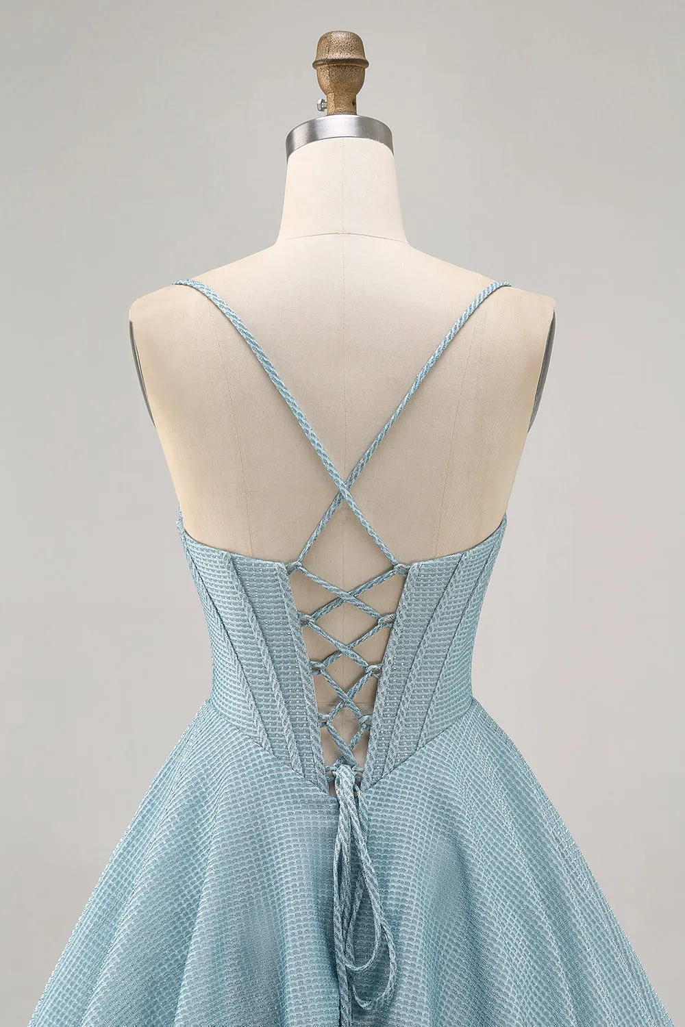 Grey Blue Corset A Line Spaghetti Straps Homecoming Dress sold by Zapaka product image thumbnail 5