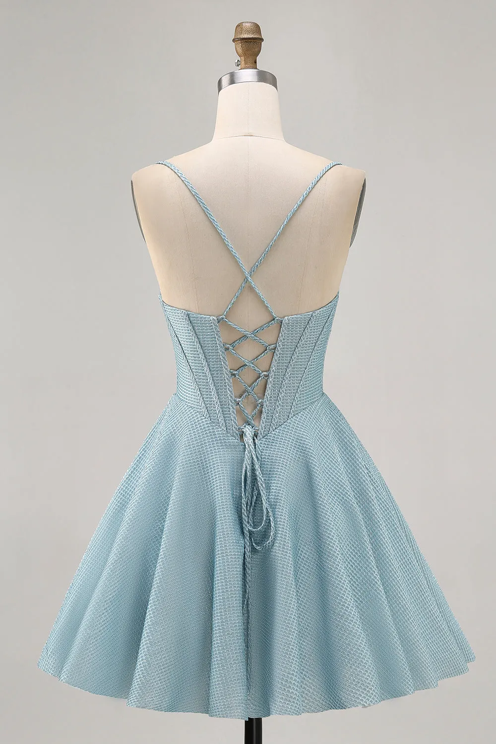 Grey Blue Corset A Line Spaghetti Straps Homecoming Dress sold by Zapaka product image thumbnail 2