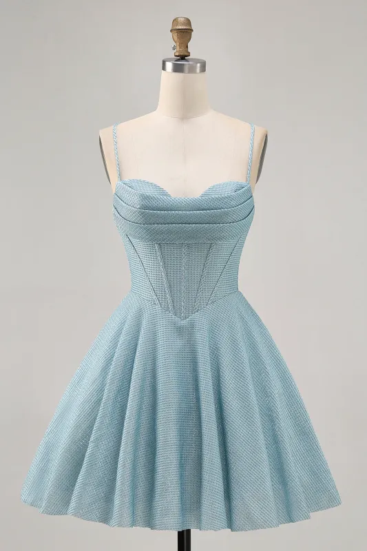 Grey Blue Corset A Line Spaghetti Straps Homecoming Dress sold by Zapaka