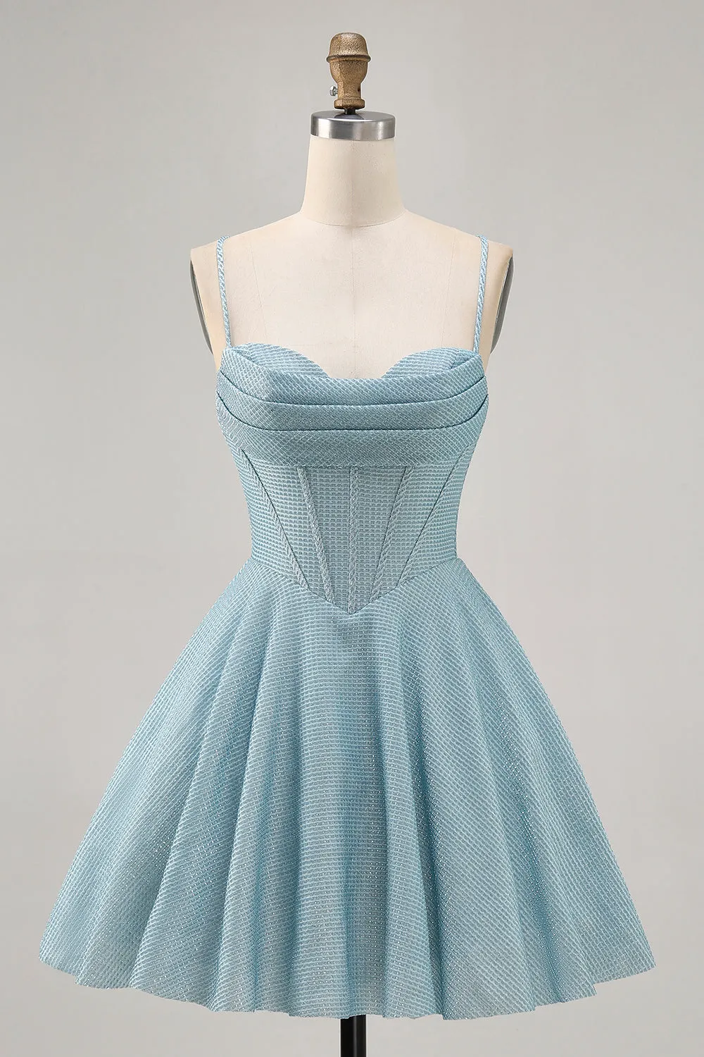 Grey Blue Corset A Line Spaghetti Straps Homecoming Dress sold by Zapaka