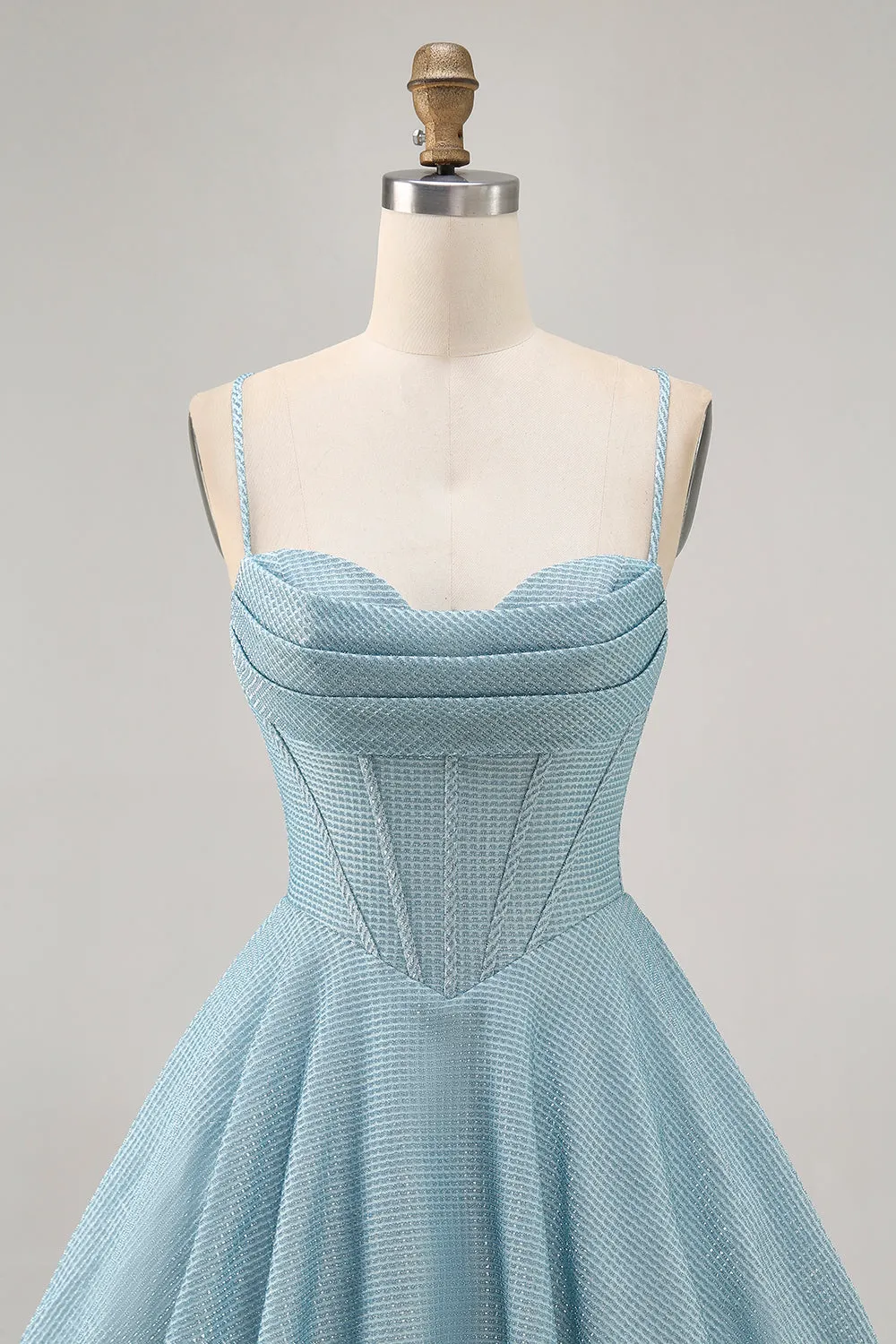 Grey Blue Corset A Line Spaghetti Straps Homecoming Dress sold by Zapaka product image thumbnail 4