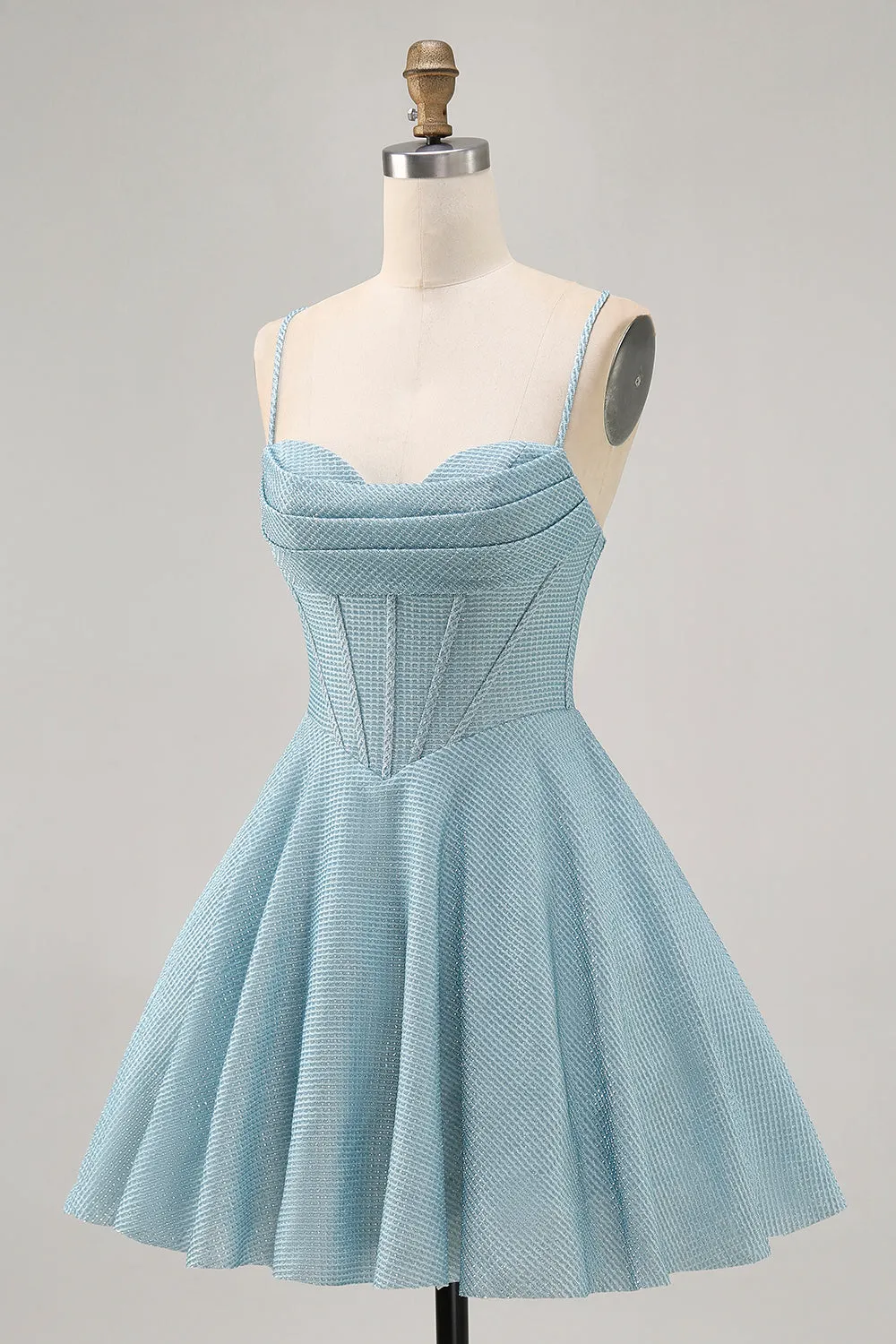 Grey Blue Corset A Line Spaghetti Straps Homecoming Dress sold by Zapaka product image thumbnail 3