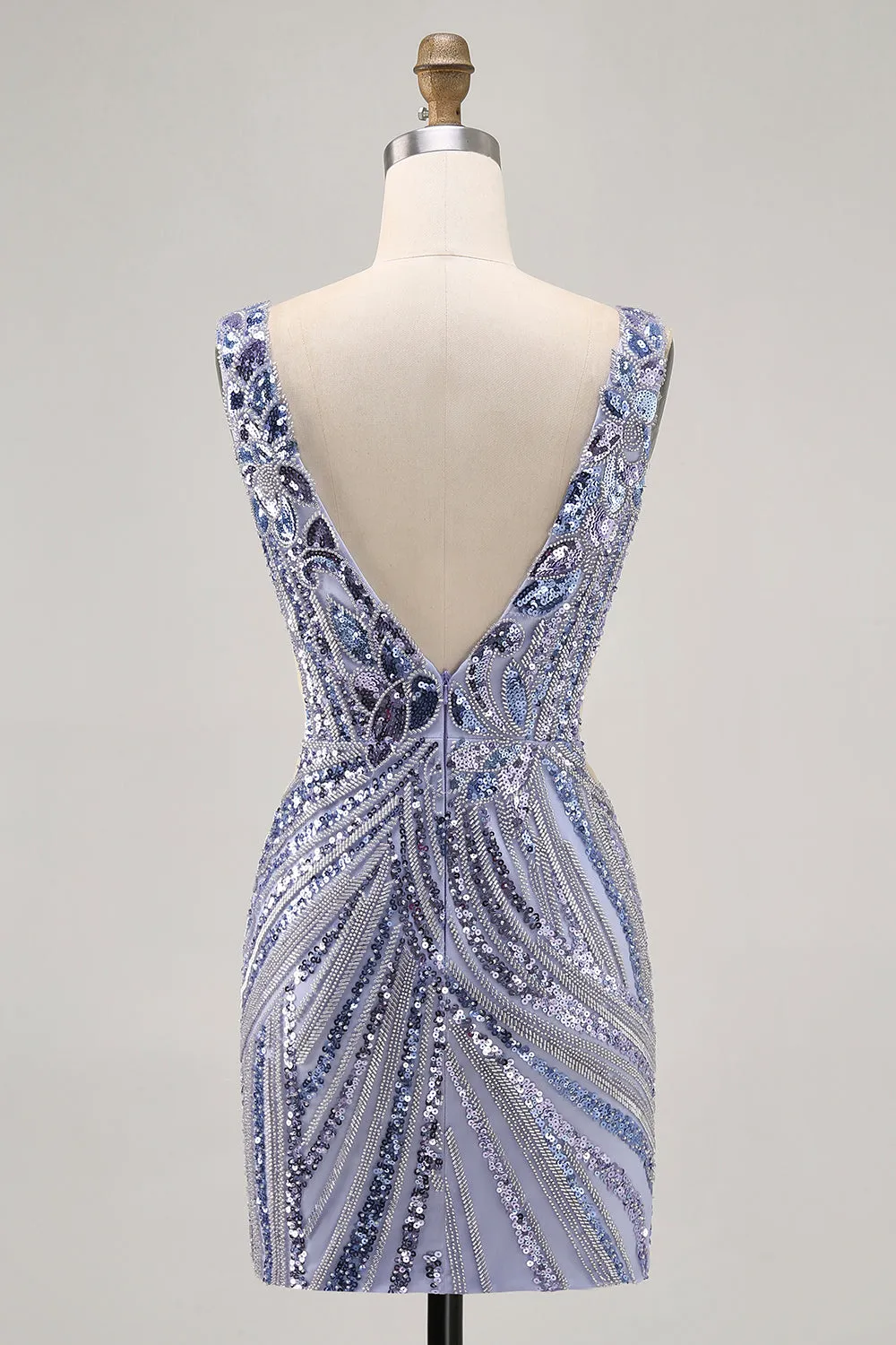 Sparkly Lilac V-Neck Sequins Bodycon Homecoming Dress sold by Zapaka product image thumbnail 2