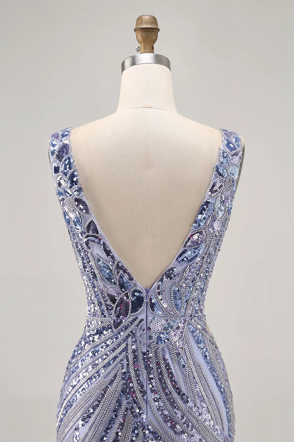 Sparkly Lilac V-Neck Sequins Bodycon Homecoming Dress sold by Zapaka product image thumbnail 5