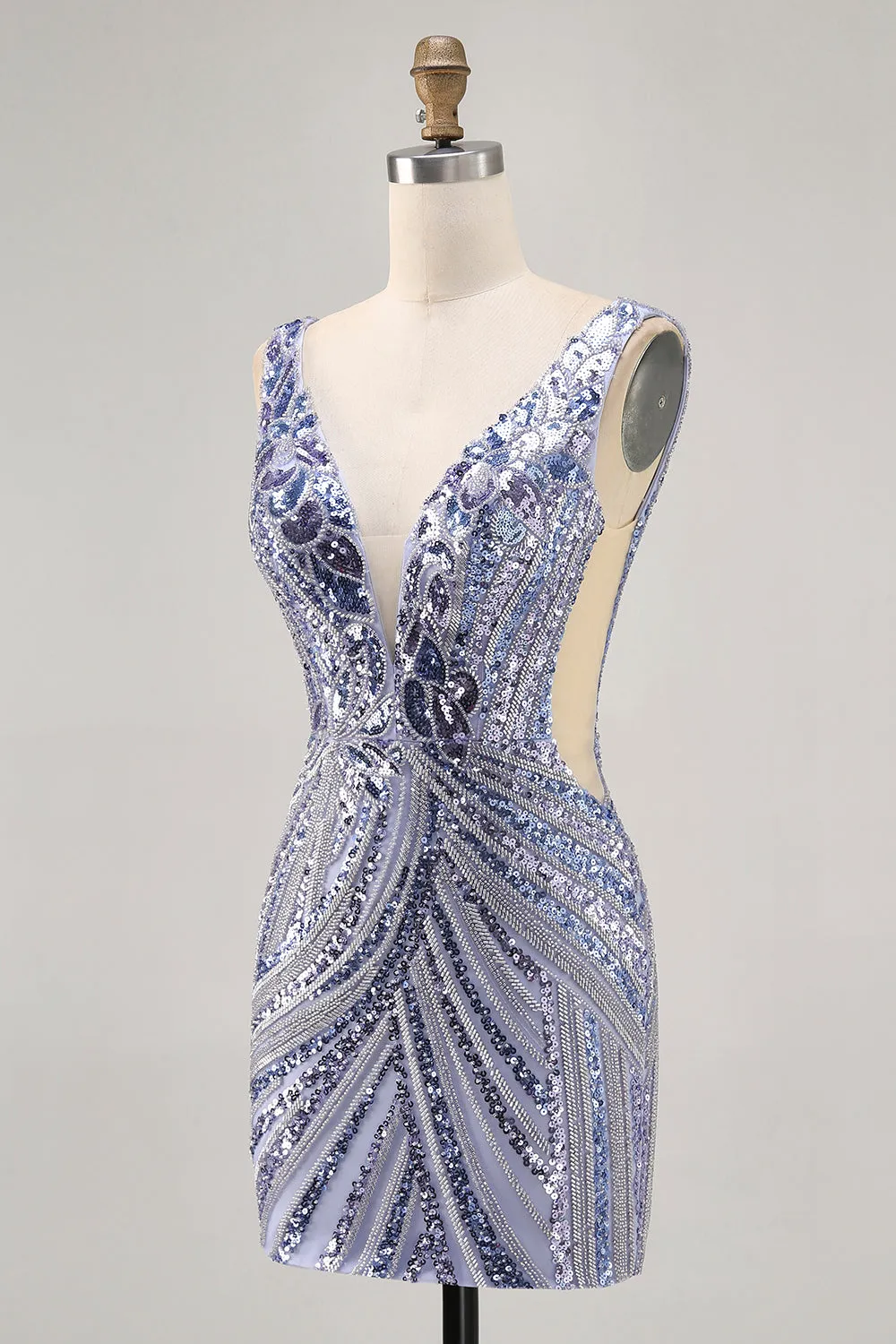 Sparkly Lilac V-Neck Sequins Bodycon Homecoming Dress sold by Zapaka product image thumbnail 3
