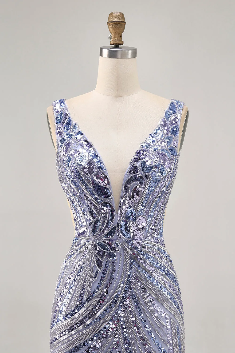 Sparkly Lilac V-Neck Sequins Bodycon Homecoming Dress sold by Zapaka product image thumbnail 4