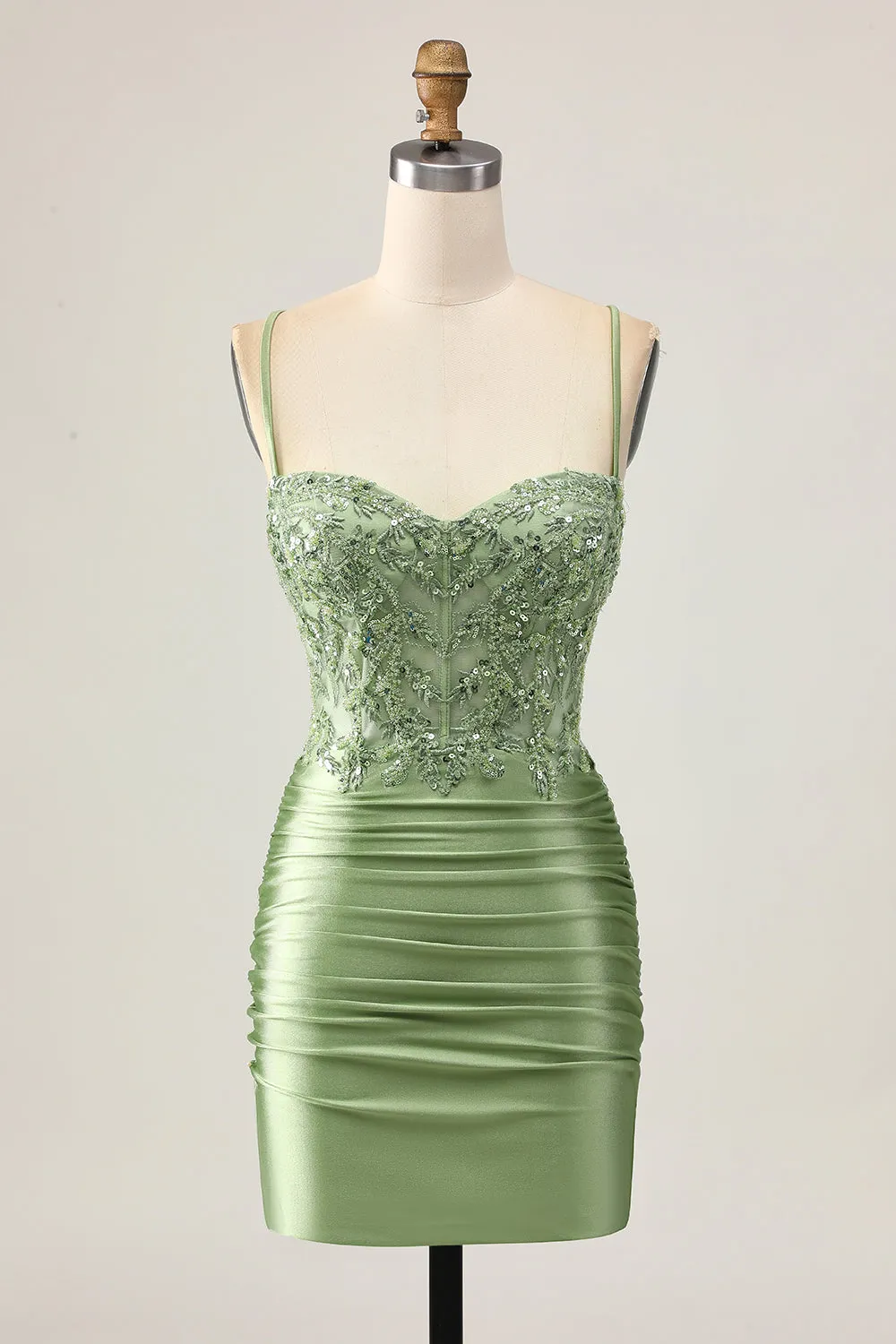Bodycon Sequins Ruched Sage Green Short Homecoming Dress sold by Zapaka