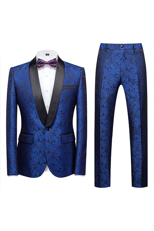 Jacquard Blue Shawl Lapel 2 Pieces Men's Prom Suits sold by Zapaka