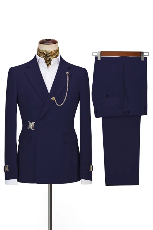 Navy Notched Lapel 2 Pieces Slim Fit Formal Suits sold by Zapaka
