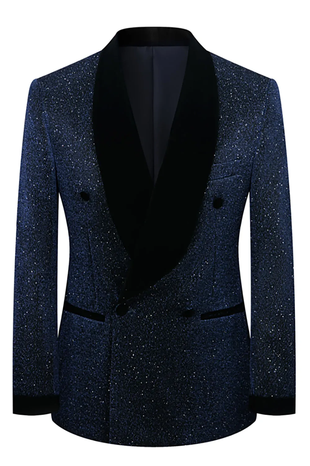 Sparkly Navy Sequin Shawl Lapel 2 Pieces Slim Fit Men's Prom Suits sold by Zapaka product image thumbnail 2