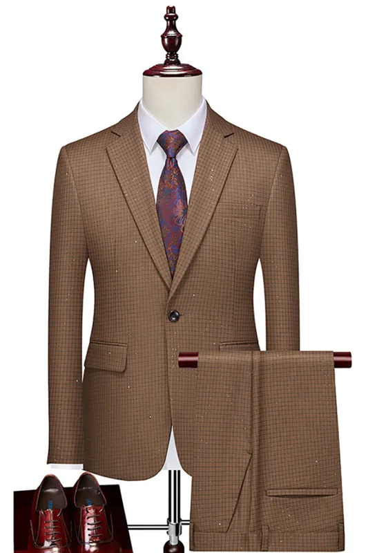 Men's Coffee Notched Lapel 2 Pieces Beaded Formal Suits sold by Zapaka
