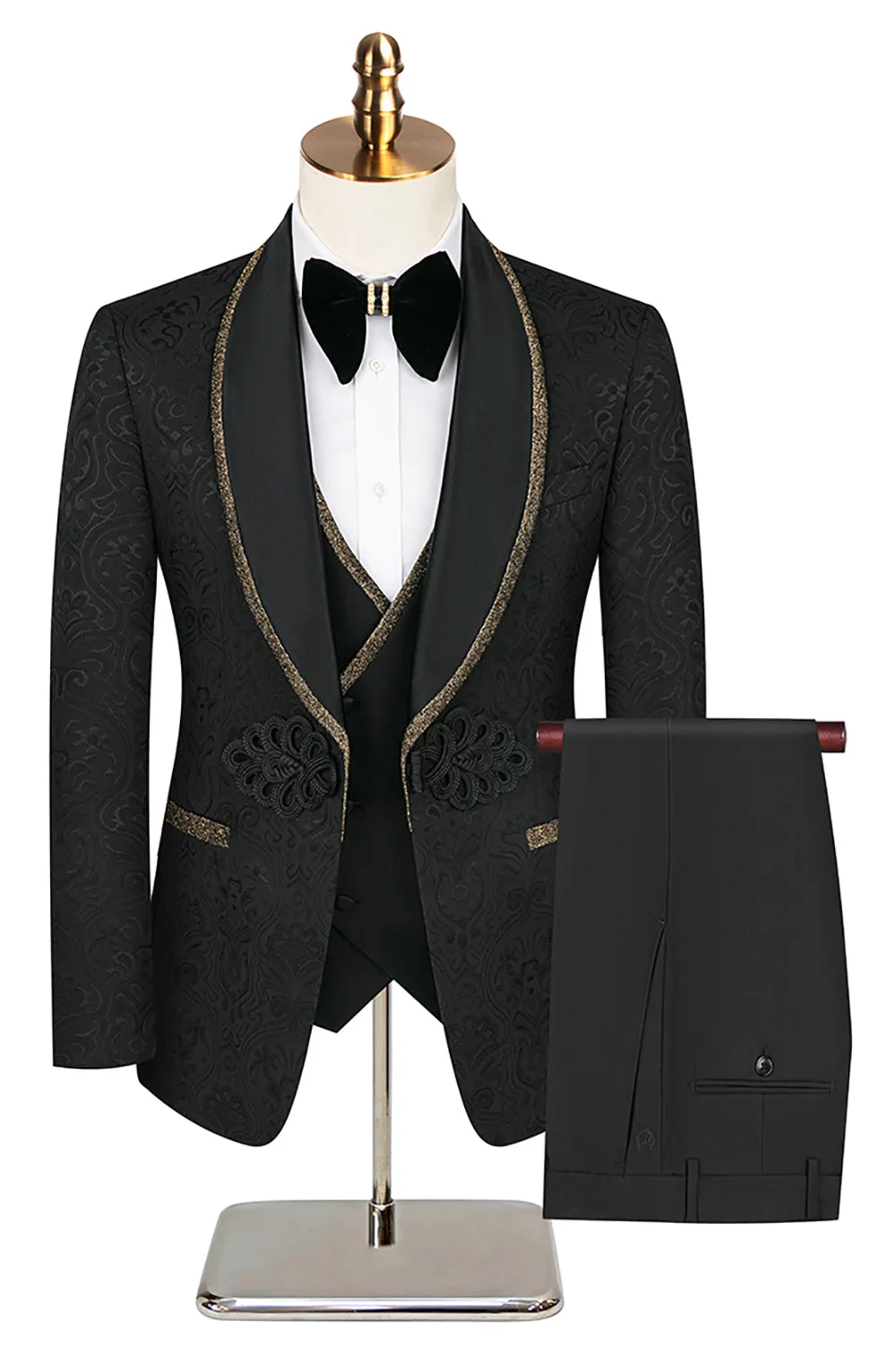 Jacquard Black Shawl Lapel 3 Pieces Prom Suits sold by Zapaka