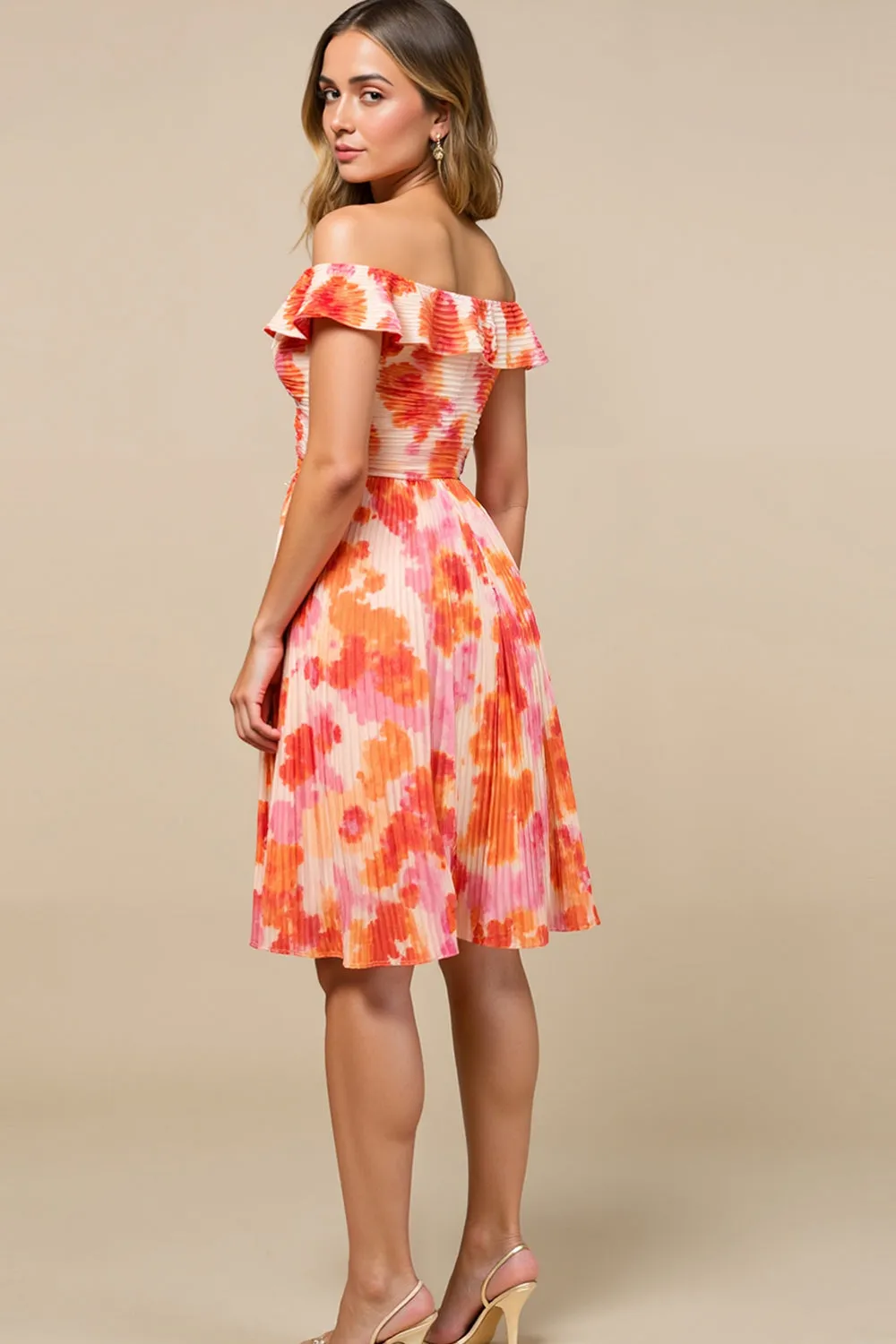 Orange Flower A-Line Ruched Off The Shoulder Wedding Guest Dress sold by Zapaka product image thumbnail 2