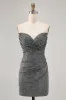 Sparkly Black Strapless Tight Short Homecoming Dress with Sequins sold by Zapaka