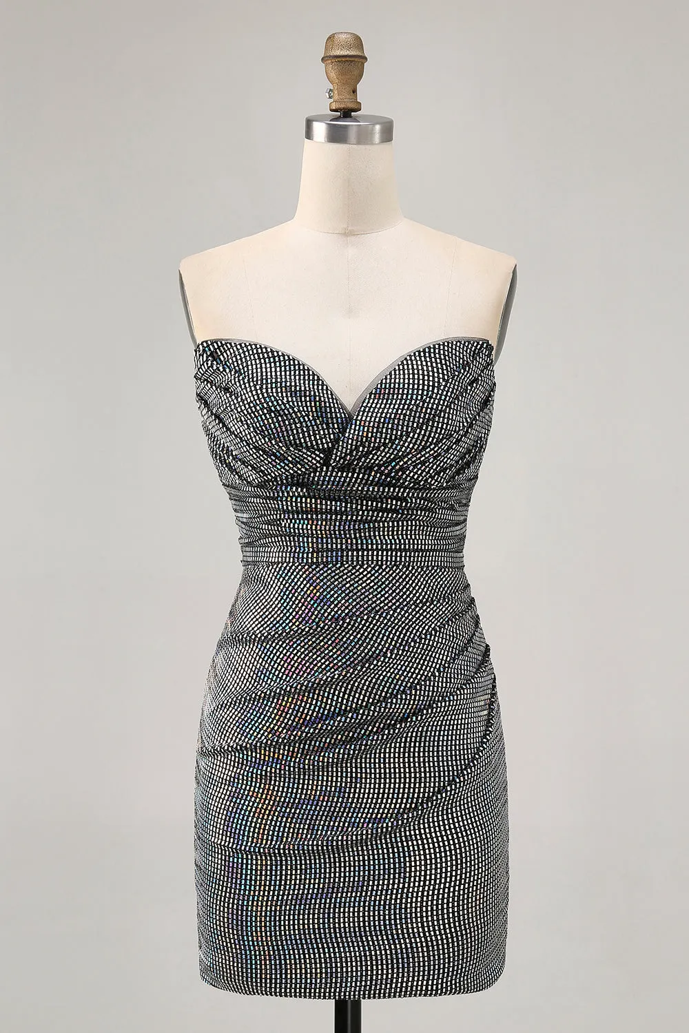 Sparkly Black Strapless Tight Short Homecoming Dress with Sequins sold by Zapaka