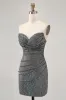 Sparkly Black Strapless Tight Short Homecoming Dress with Sequins sold by Zapaka