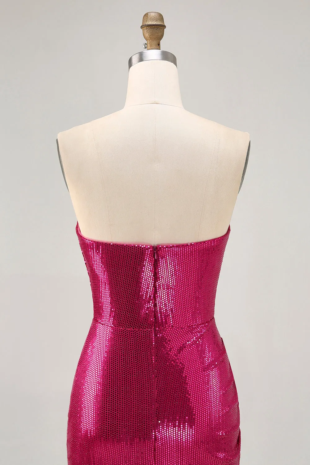 Sparkly Strapless Ruched Bodycon Fuchsia Homecoming Dress with Sequins sold by Zapaka product image thumbnail 2