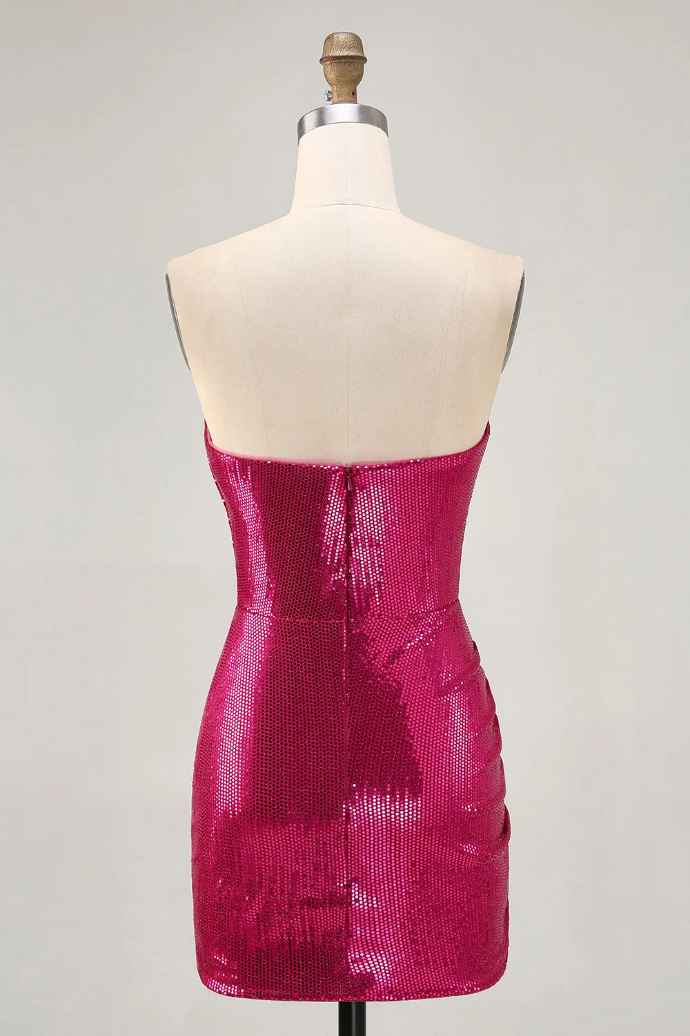 Sparkly Strapless Ruched Bodycon Fuchsia Homecoming Dress with Sequins sold by Zapaka product image thumbnail 5