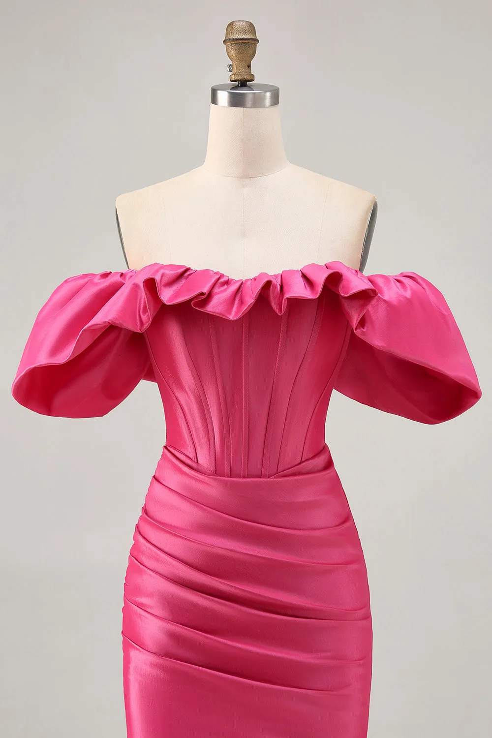 Satin Off The Shoulder Fuchsia Ruffled Tight Homecoming Dress sold by Zapaka product image thumbnail 4
