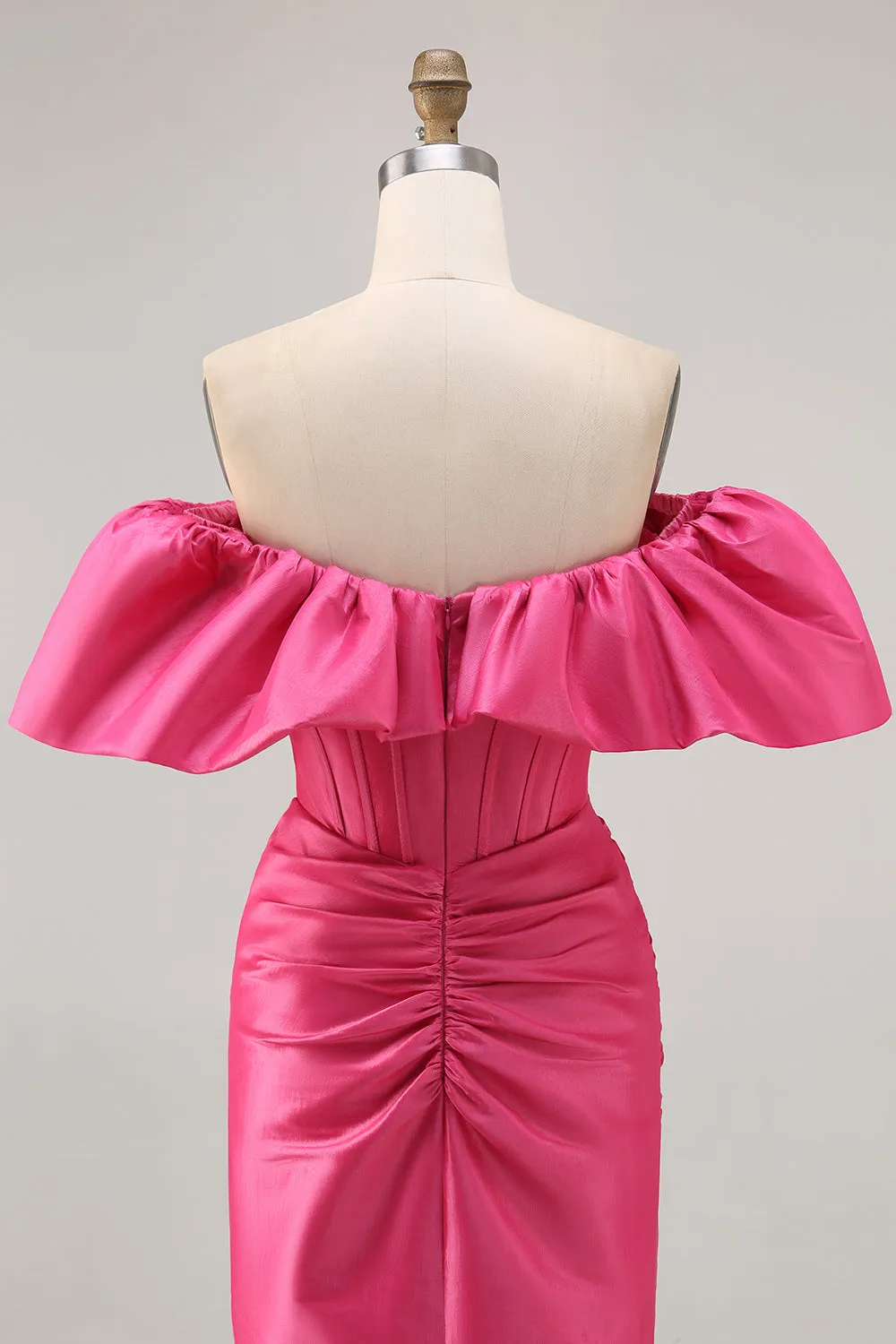 Satin Off The Shoulder Fuchsia Ruffled Tight Homecoming Dress sold by Zapaka product image thumbnail 5