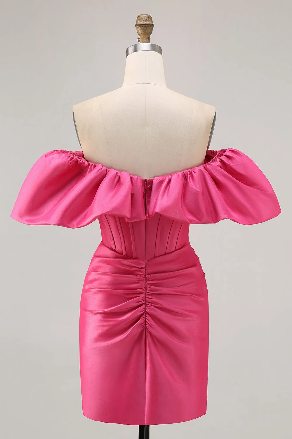 Satin Off The Shoulder Fuchsia Ruffled Tight Homecoming Dress sold by Zapaka product image thumbnail 2