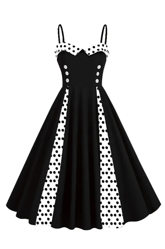 Polka Dots Black Swing 1950s Dress with Sleeveless sold by Zapaka