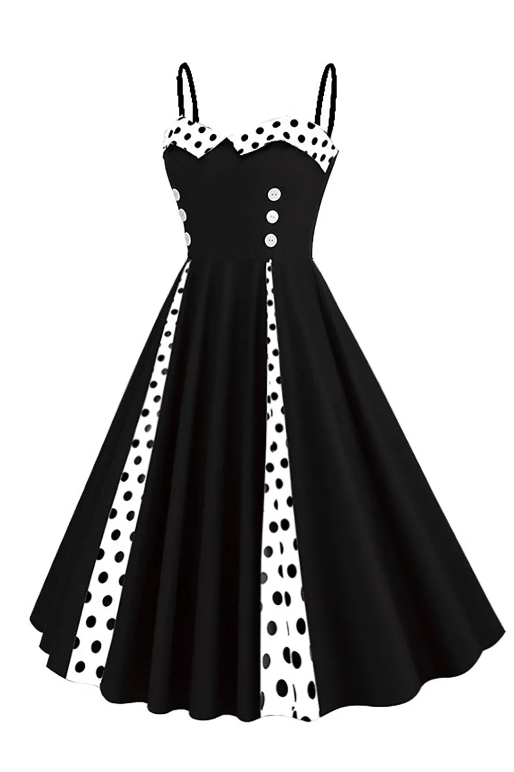 Polka Dots Black Swing 1950s Dress with Sleeveless sold by Zapaka product image thumbnail 3