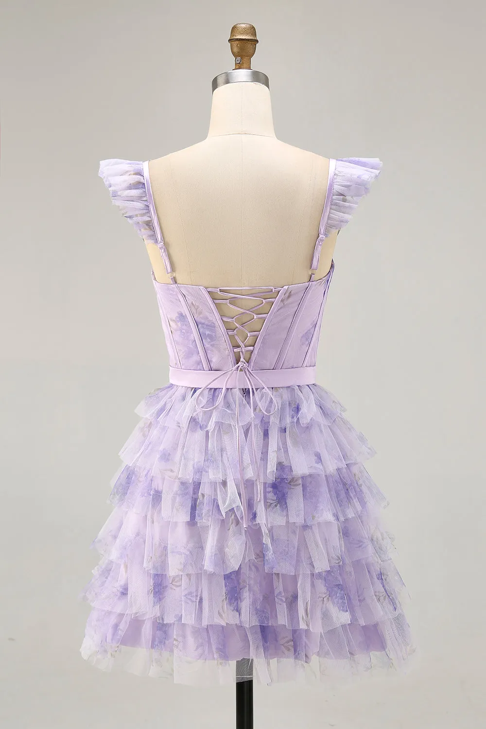 Lilac Floral Ruffled Corset A-Line Homecoming Dress sold by Zapaka product image thumbnail 2