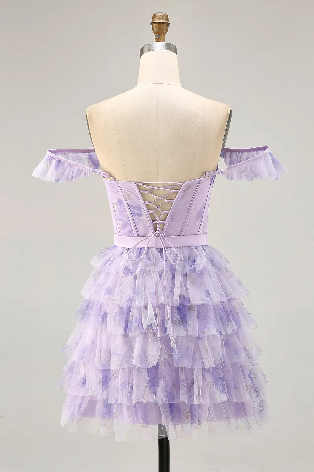 Lilac Floral Ruffled Corset A-Line Homecoming Dress sold by Zapaka product image thumbnail 4