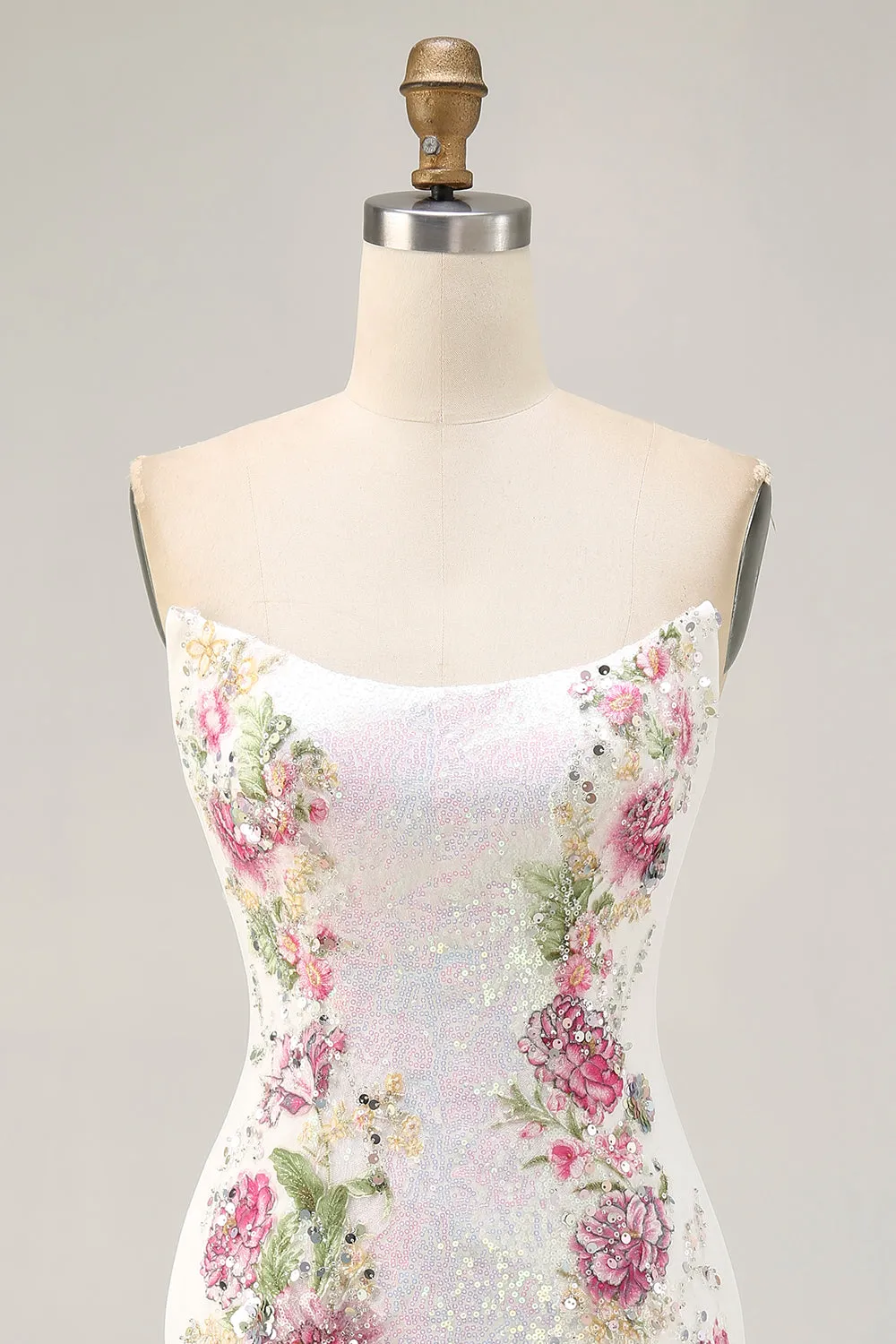 Floral Strapless Sequins Bodycon White Homecoming Dress sold by Zapaka product image thumbnail 4