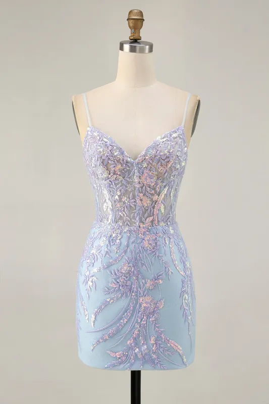 Blue Appliqued Homecoming Dress with Sequins sold by Zapaka