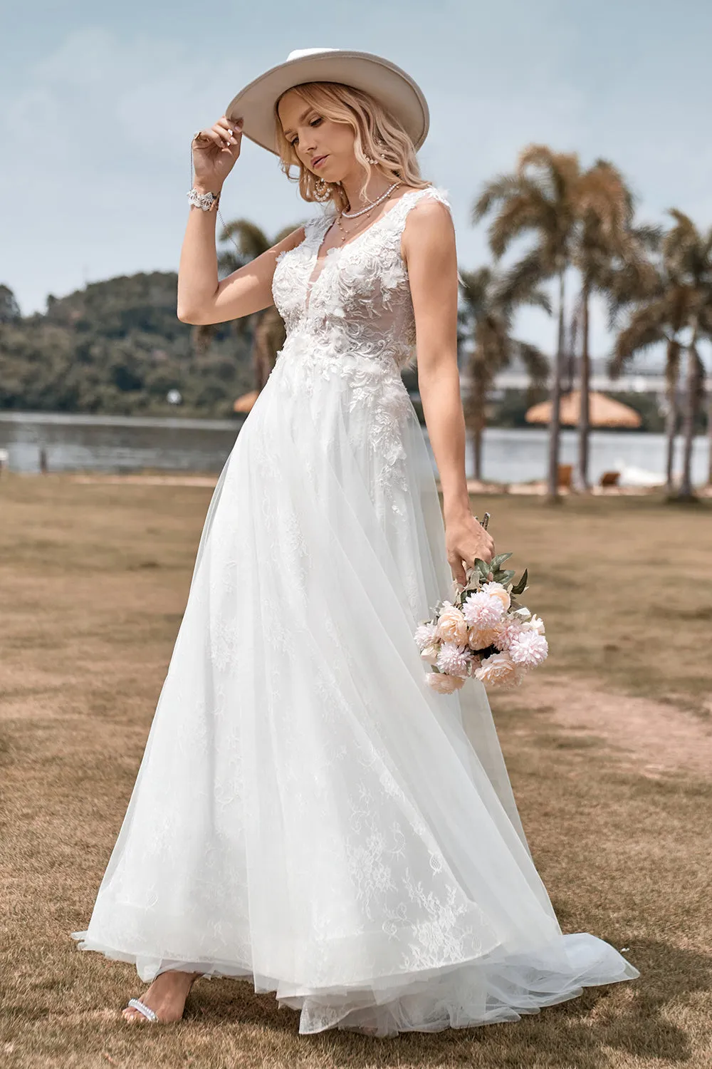 Sparkly Tulle Beaded Ivory Long A Line Wedding Dress sold by Zapaka product image thumbnail 4