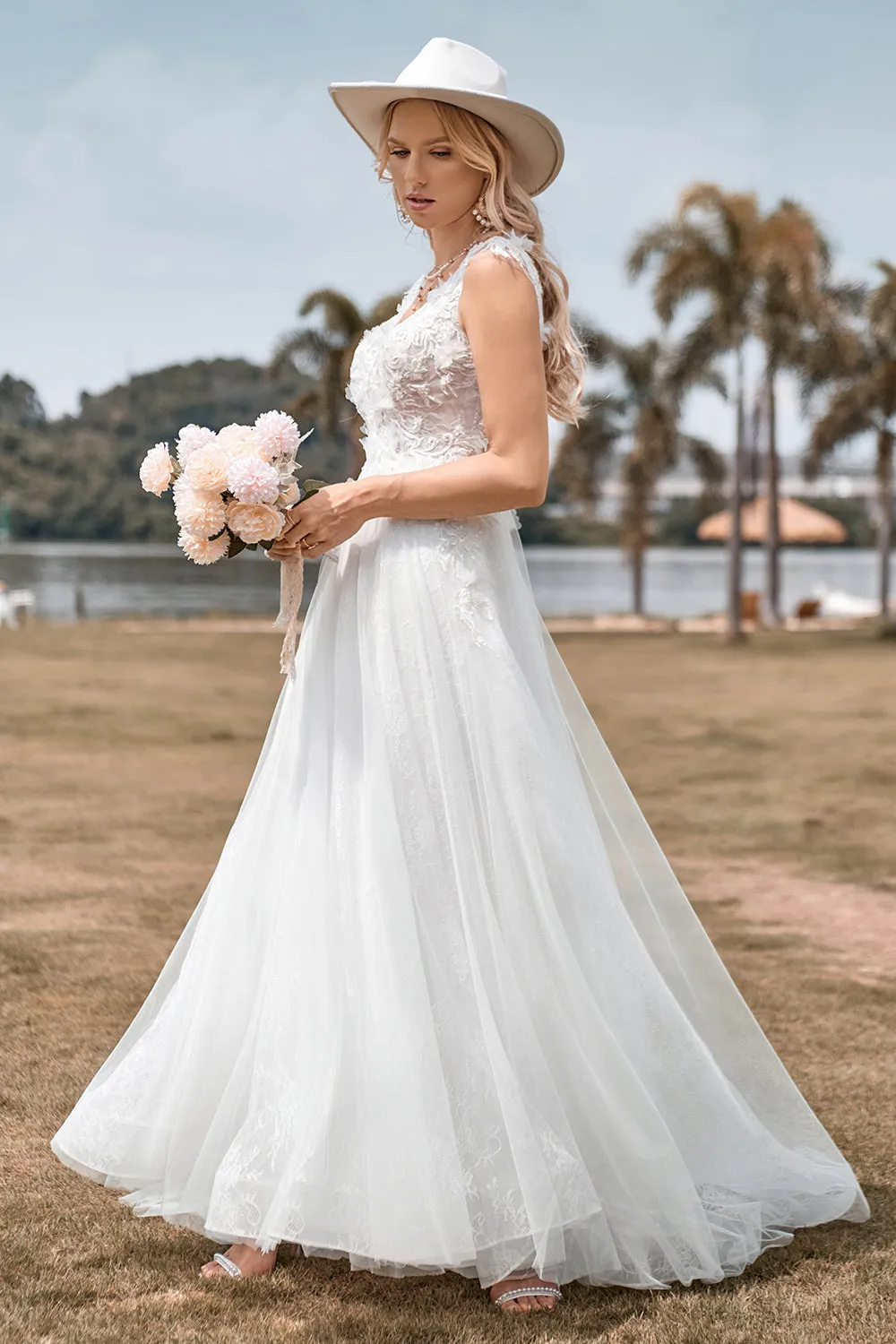 Sparkly Tulle Beaded Ivory Long A Line Wedding Dress sold by Zapaka product image thumbnail 5