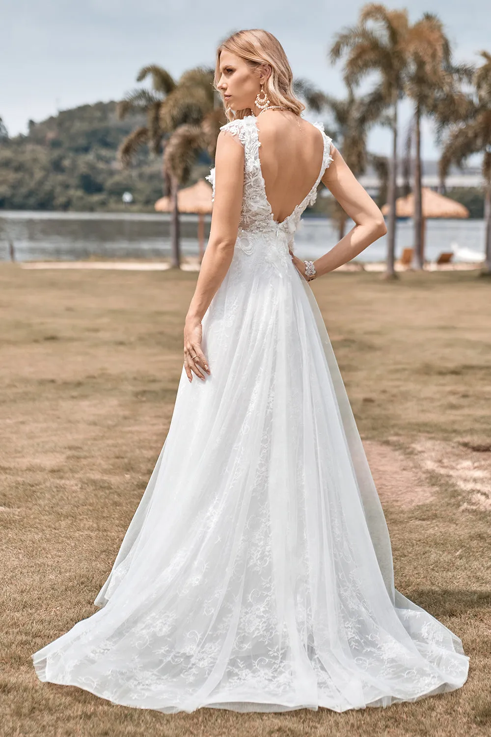 Sparkly Tulle Beaded Ivory Long A Line Wedding Dress sold by Zapaka product image thumbnail 2