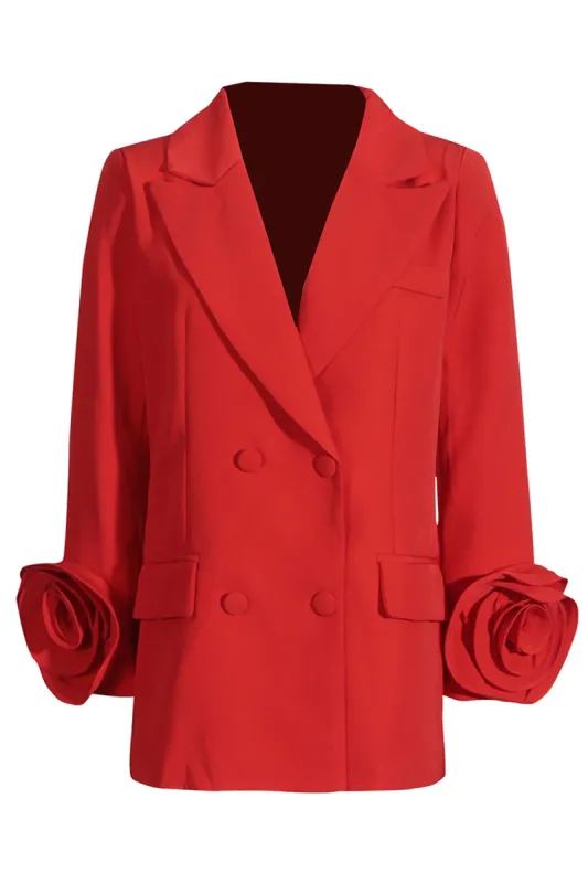 Red Peak Lapel Floral Women Blazer sold by Zapaka