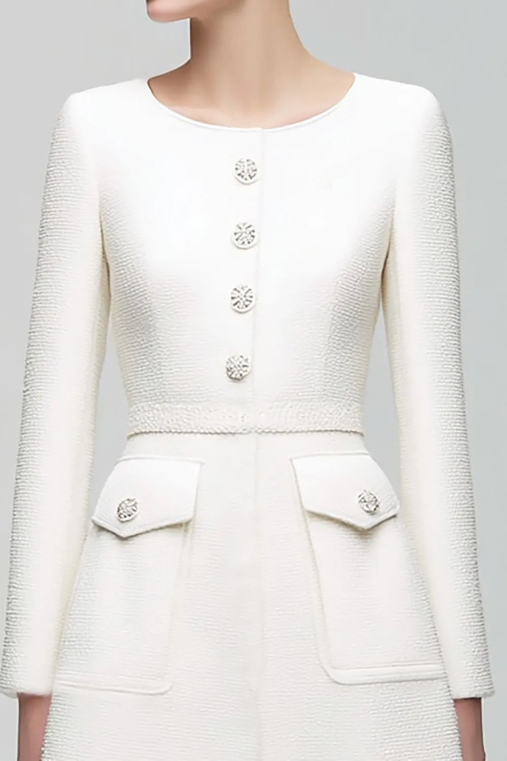 A Line Knee-Length Ivory Work Dress with Belt sold by Zapaka product image thumbnail 2