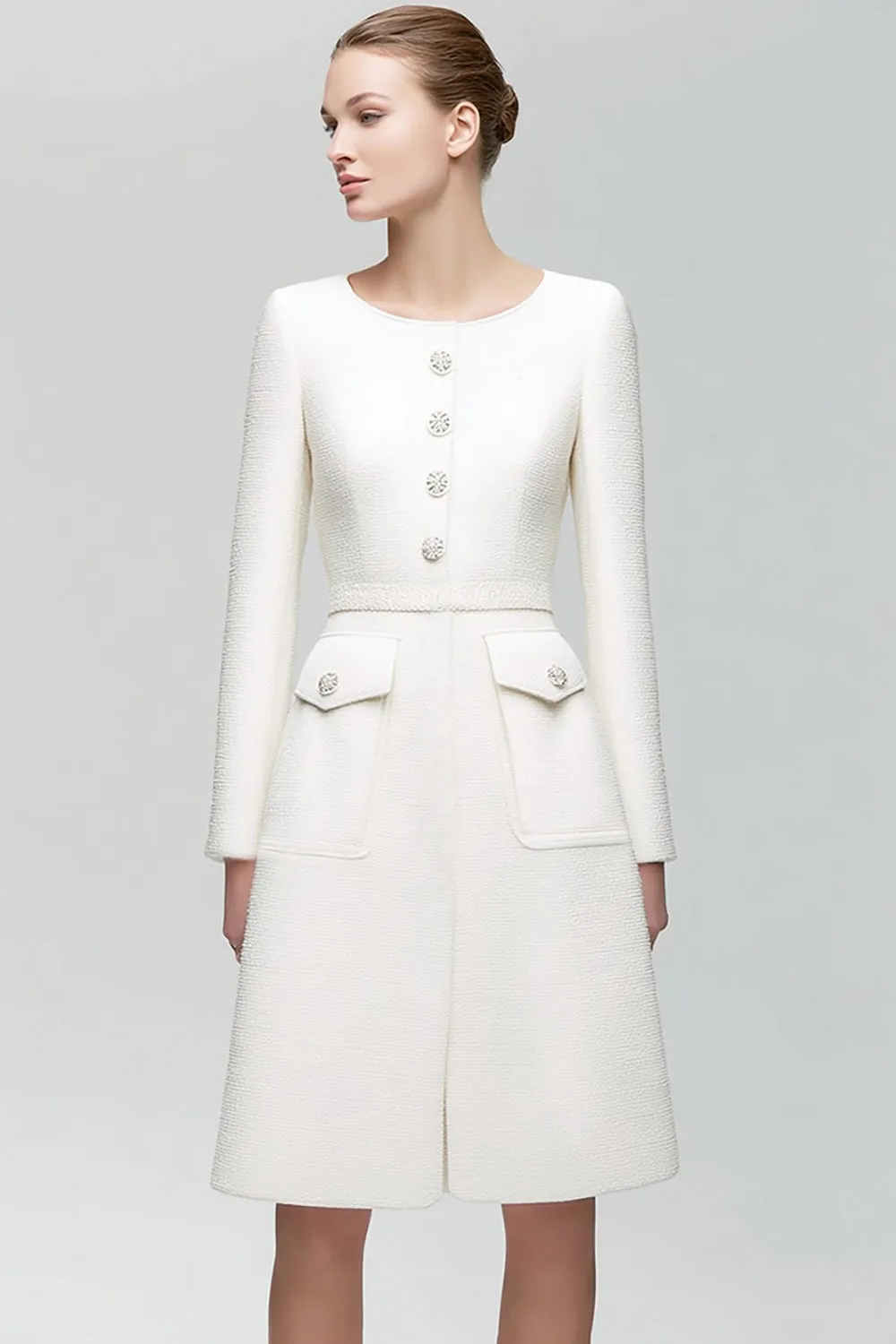A Line Knee-Length Ivory Work Dress with Belt sold by Zapaka