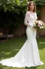 Satin Mermaid Bateau Court Train Ivory Wedding Dress with Lace sold by Zapaka