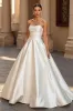 Simple A Line Strapless Court Train Ivory Wedding Dress sold by Zapaka