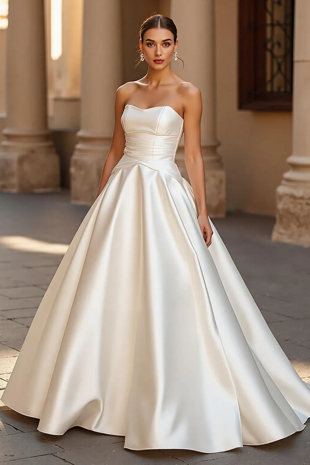 Simple A Line Strapless Court Train Ivory Wedding Dress sold by Zapaka