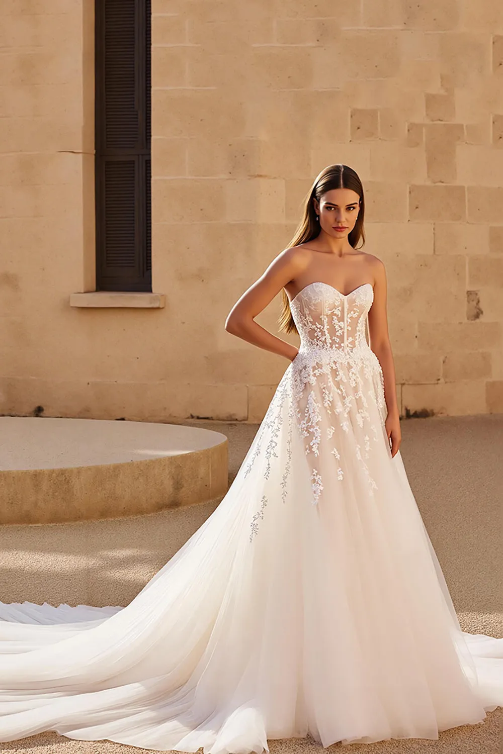 Ivory A Line Strapless Court Train Wedding Dress sold by Zapaka